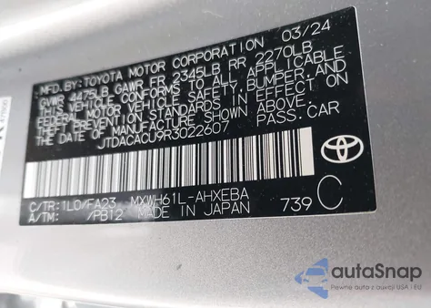 2024 Toyota Prius Prime Se из США, поврежденный, VIN JTDACACU9R3022607